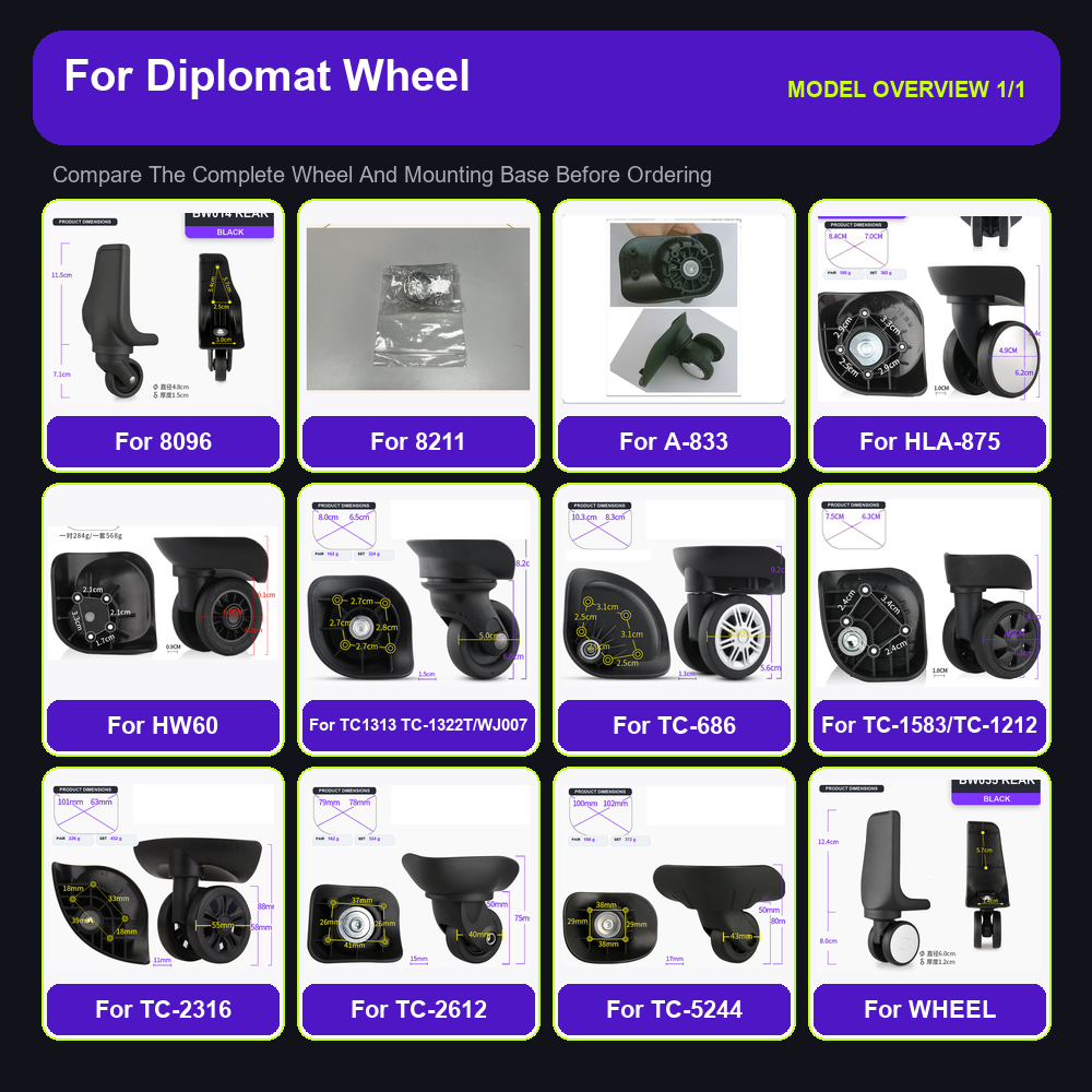 Silent Replacement Luggage Wheels - Diplomat 8096 8211 HW60 için Ağır